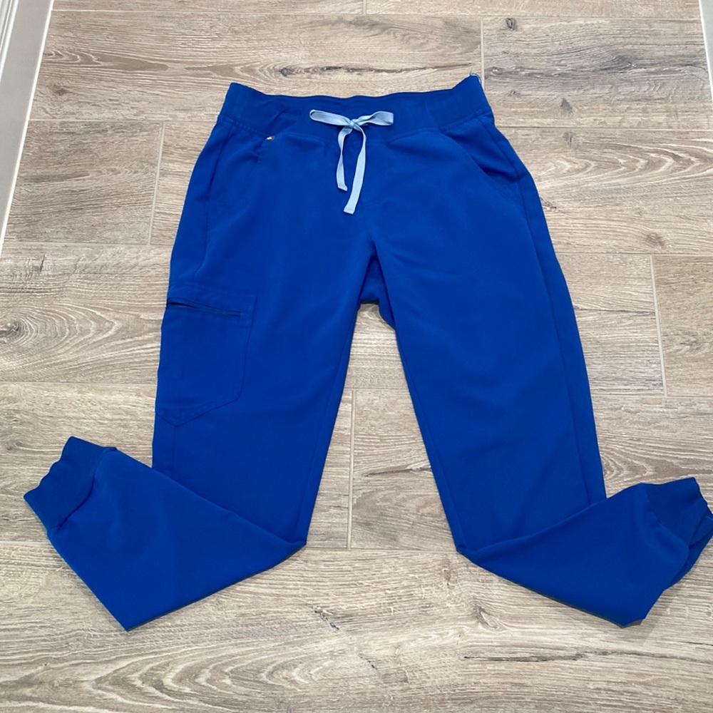 Figs Royal Blue Track Jogger Pants with Light Blue Drawstring